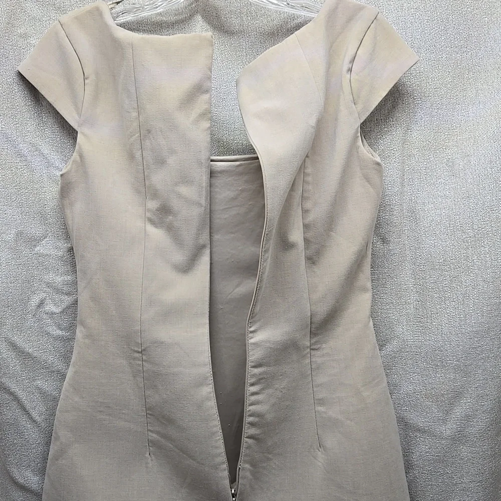 Zara, Mini Dress, Fitted, Cream, Taupe, XS, Fully Lined, Stretch, Polyester - Picture 14 of 16